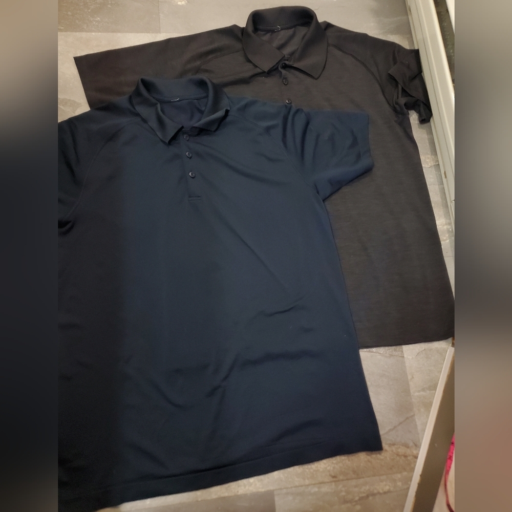 Bundle Of 2 Lululemon Polo. Navy Blue, Small Stripes. Heathered Black, Grey. XL